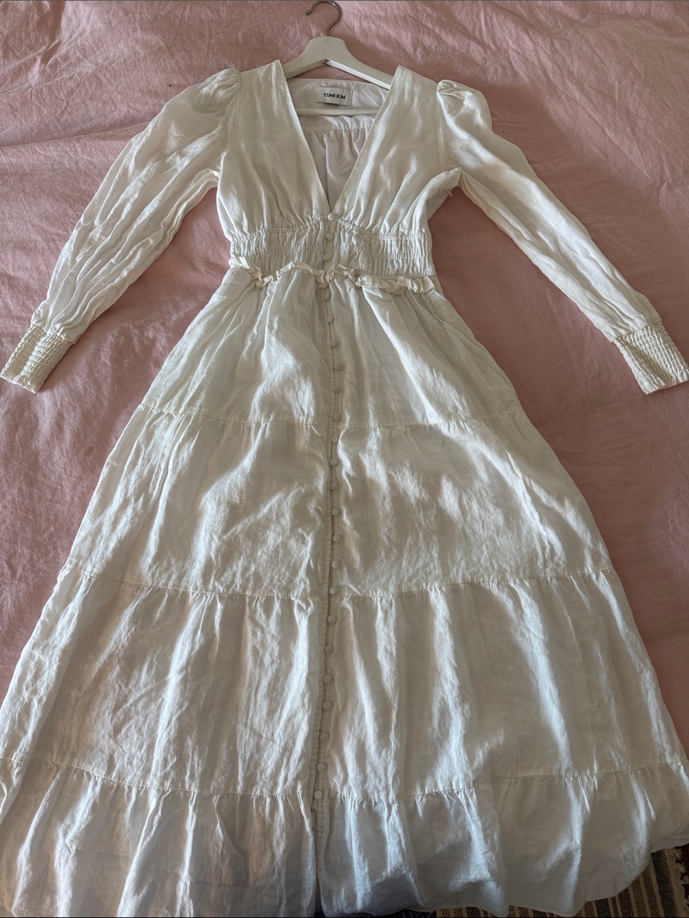 Yumi Kim Cream Button-Front Tiered Maxi Dress